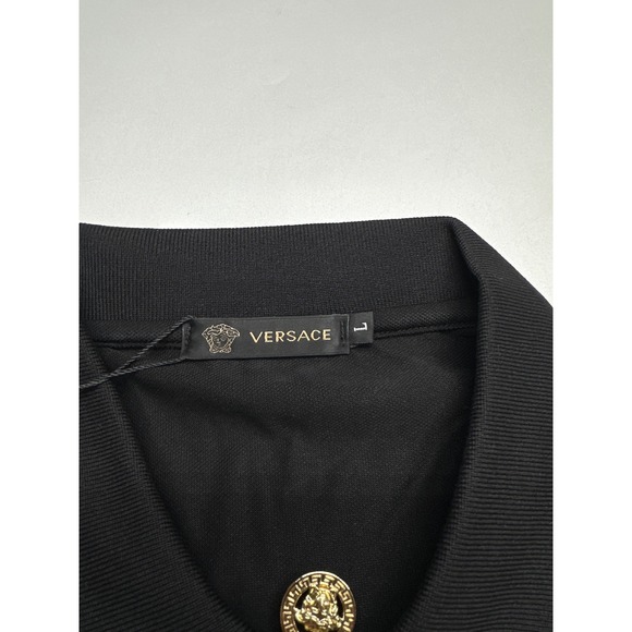 Versace Black Polo Shirt Gold Medusa Zipper Short Sleeve Menswear Large - Picture 6 of 8